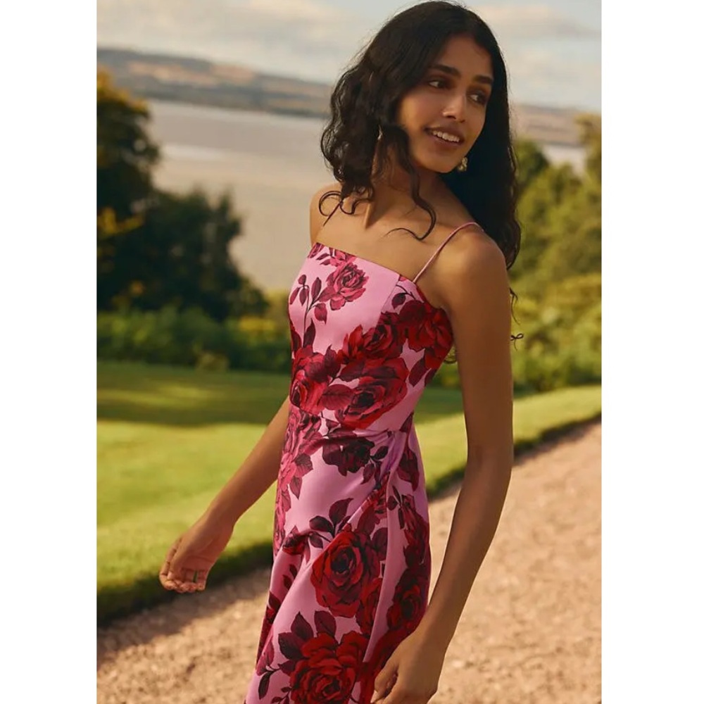 NWT Anthropologie Sachin & Babi Ila Stretch Satin Maxi Dress Rose Floral - Picture 3 of 7